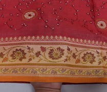 Sushila Vintage Red Indian Saree Pure Silk Beaded Embroidered Floral Sari Fabric