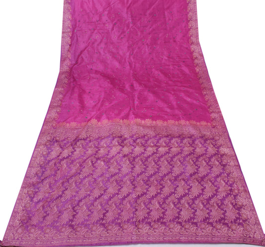 Sushila Vintage Magenta  Saree Pure Silk Woven Embroidered Floral Sari Fabric