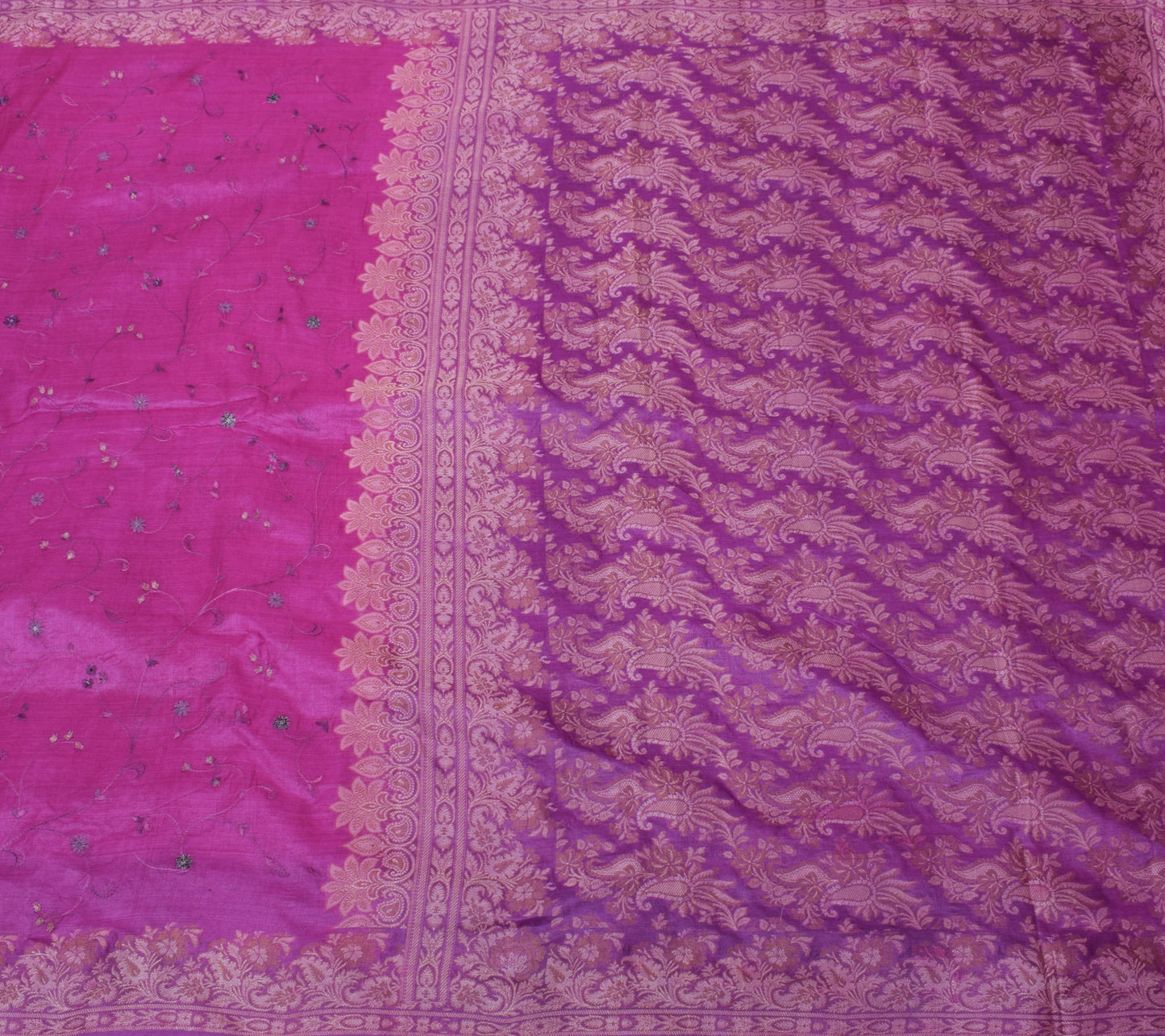 Sushila Vintage Magenta  Saree Pure Silk Woven Embroidered Floral Sari Fabric