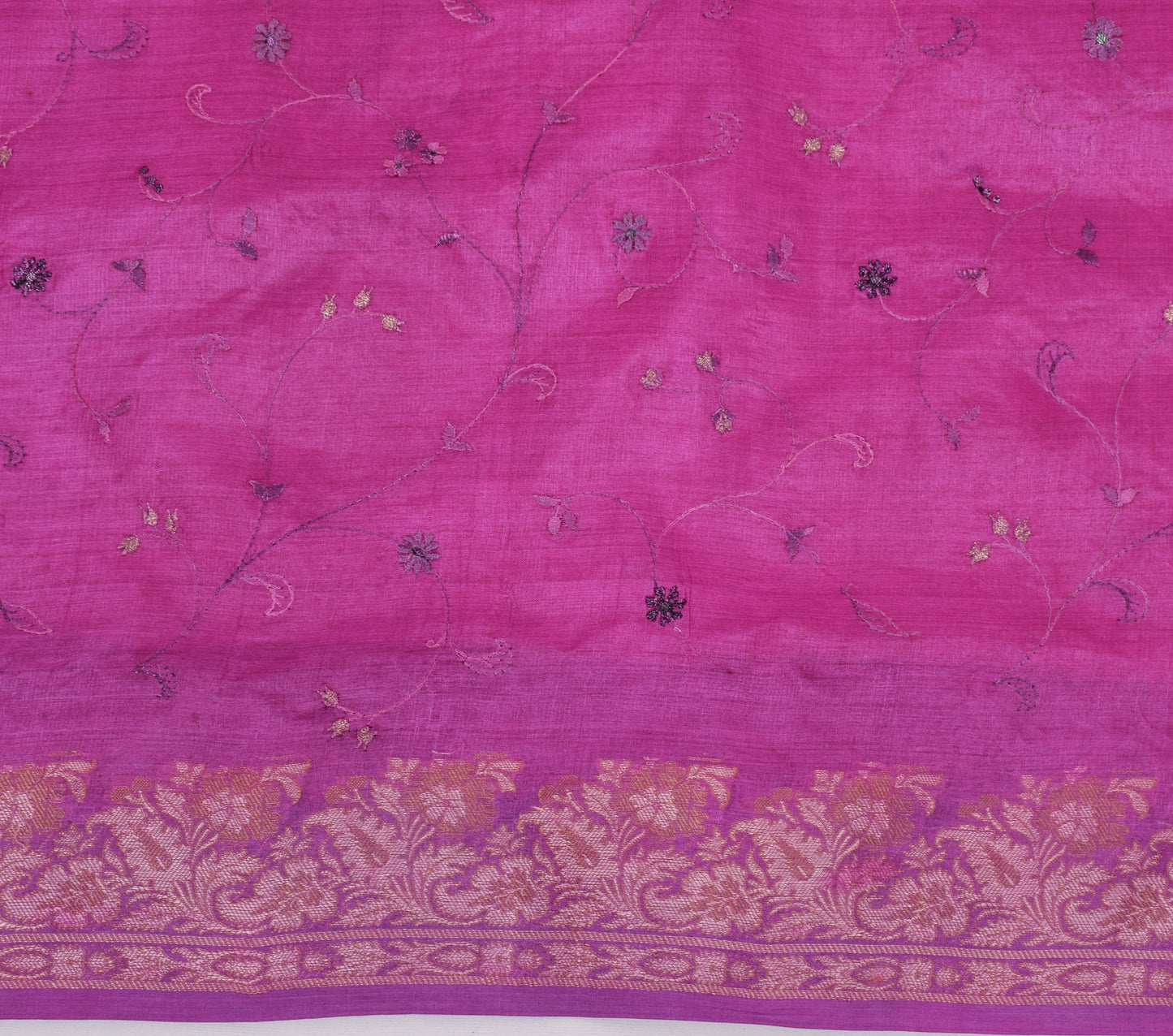 Sushila Vintage Magenta  Saree Pure Silk Woven Embroidered Floral Sari Fabric