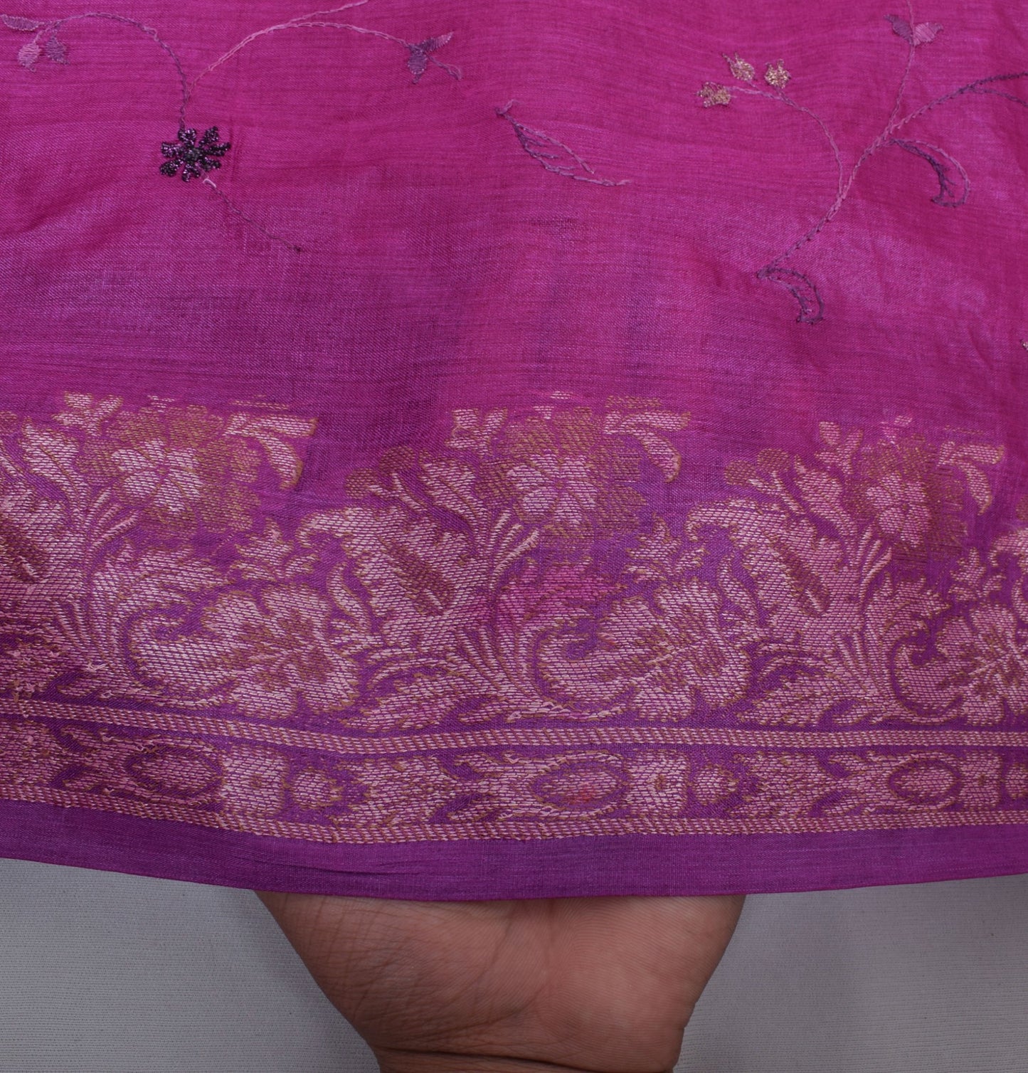 Sushila Vintage Magenta  Saree Pure Silk Woven Embroidered Floral Sari Fabric