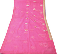 Sushila Vintage Pink Indian Saree Blend Cotton Embroidered Floral Sari Fabric