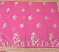 Sushila Vintage Pink Indian Saree Blend Cotton Embroidered Floral Sari Fabric
