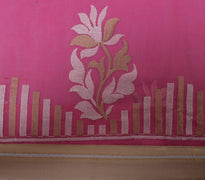Sushila Vintage Pink Indian Saree Blend Cotton Embroidered Floral Sari Fabric