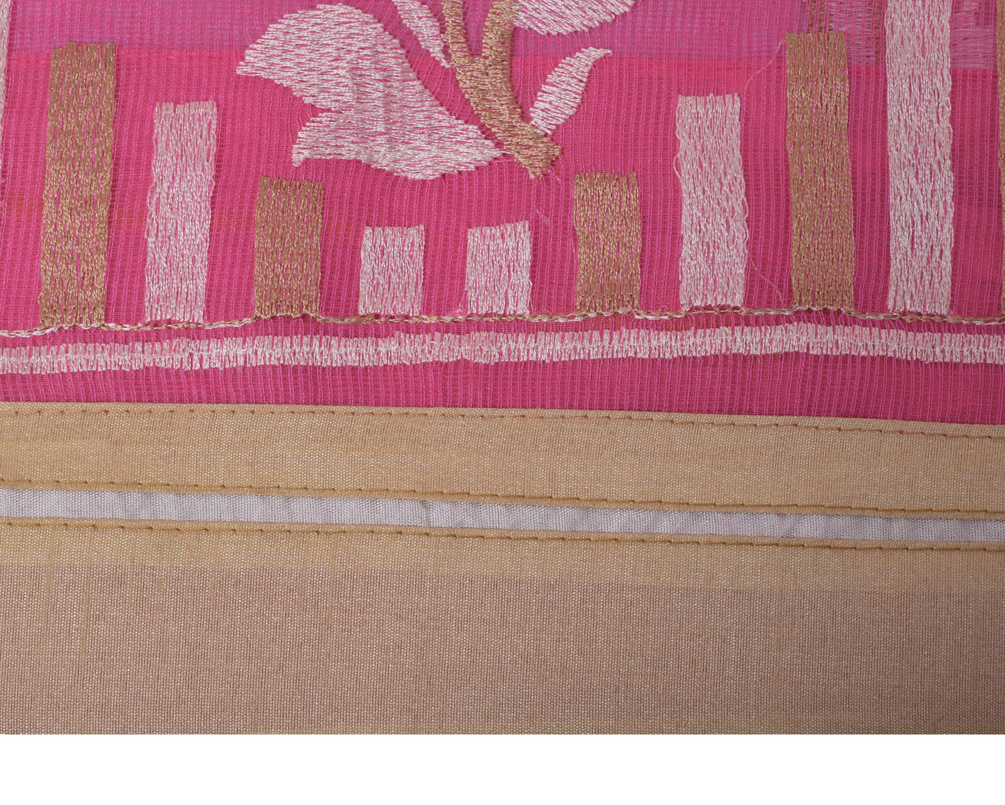 Sushila Vintage Pink Indian Saree Blend Cotton Embroidered Floral Sari Fabric