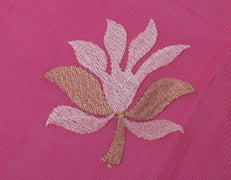 Sushila Vintage Pink Indian Saree Blend Cotton Embroidered Floral Sari Fabric