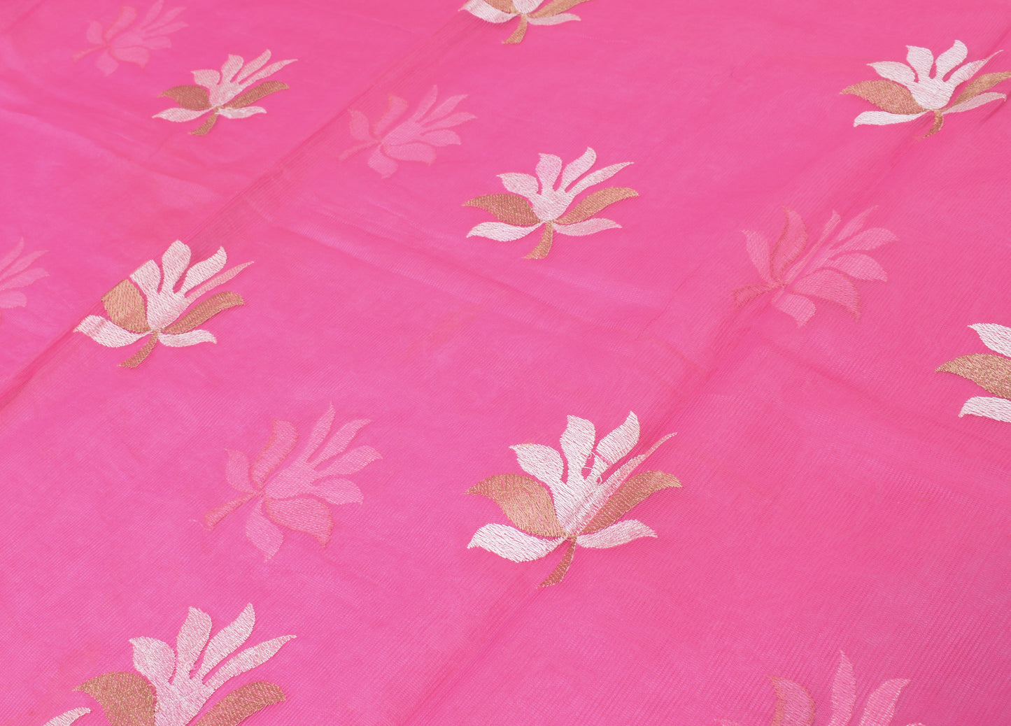 Sushila Vintage Pink Indian Saree Blend Cotton Embroidered Floral Sari Fabric