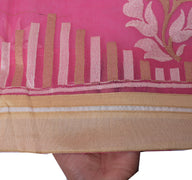 Sushila Vintage Pink Indian Saree Blend Cotton Embroidered Floral Sari Fabric