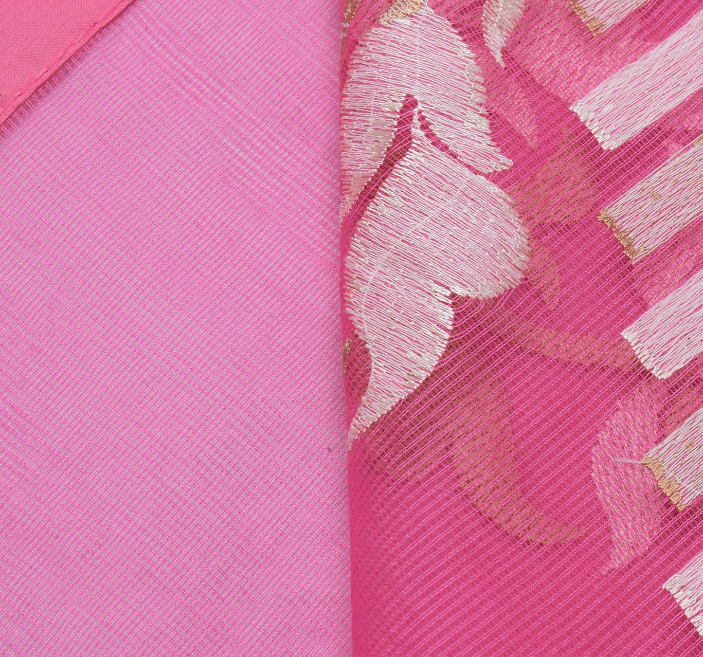 Sushila Vintage Pink Indian Saree Blend Cotton Embroidered Floral Sari Fabric