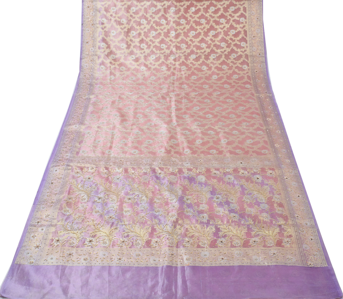 Sushila Vintage HEAVY Saree Art tissue Silk Zari Woven Hand Beaded Sari Fabric