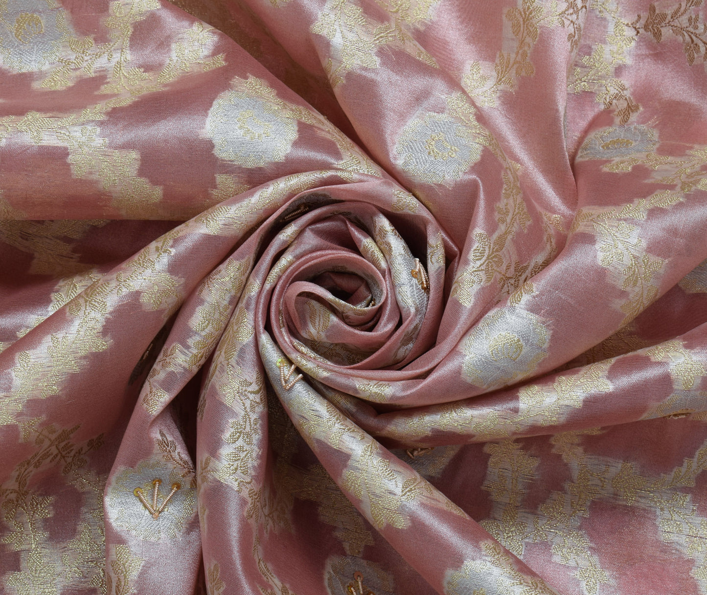 Sushila Vintage HEAVY Saree Art tissue Silk Zari Woven Hand Beaded Sari Fabric