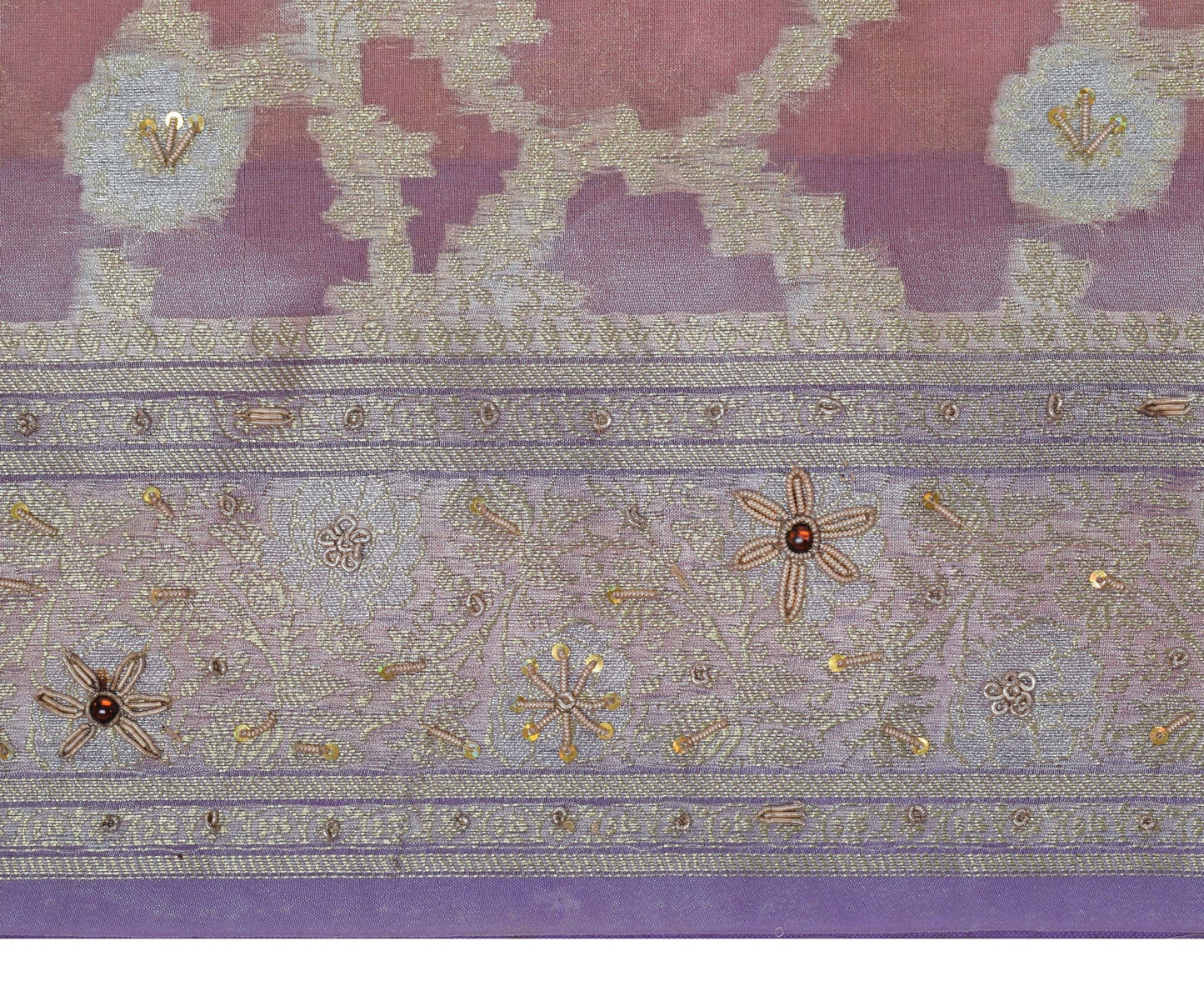 Sushila Vintage HEAVY Saree Art tissue Silk Zari Woven Hand Beaded Sari Fabric