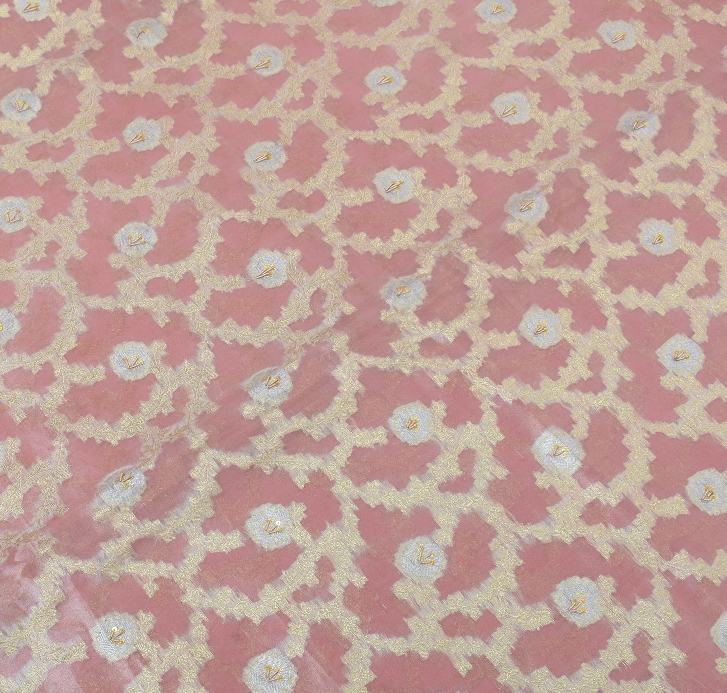 Sushila Vintage HEAVY Saree Art tissue Silk Zari Woven Hand Beaded Sari Fabric