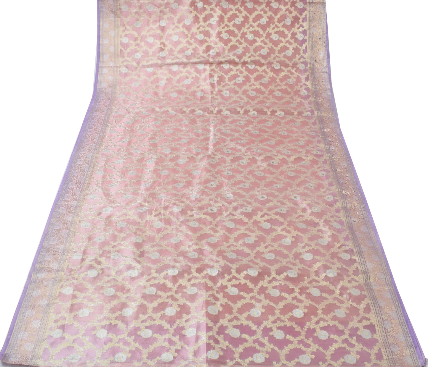 Sushila Vintage HEAVY Saree Art tissue Silk Zari Woven Hand Beaded Sari Fabric