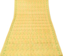 Sushila Vintage Cream Indian Saree Pure Silk Woven Floral Sari 5Y Craft Fabric