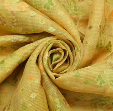 Sushila Vintage Cream Indian Saree Pure Silk Woven Floral Sari 5Y Craft Fabric