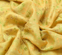 Sushila Vintage Cream Indian Saree Pure Silk Woven Floral Sari 5Y Craft Fabric