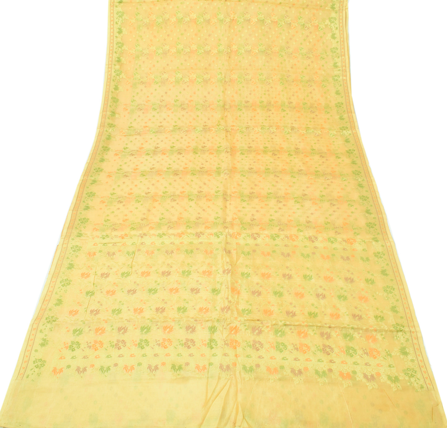 Sushila Vintage Cream Indian Saree Pure Silk Woven Floral Sari 5Y Craft Fabric
