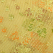 Sushila Vintage Cream Indian Saree Pure Silk Woven Floral Sari 5Y Craft Fabric