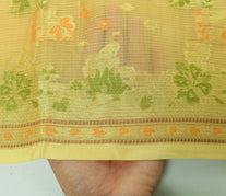 Sushila Vintage Cream Indian Saree Pure Silk Woven Floral Sari 5Y Craft Fabric