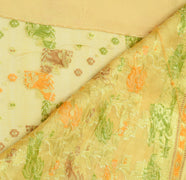 Sushila Vintage Cream Indian Saree Pure Silk Woven Floral Sari 5Y Craft Fabric