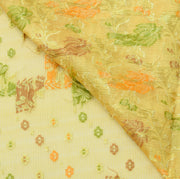 Sushila Vintage Cream Indian Saree Pure Silk Woven Floral Sari 5Y Craft Fabric