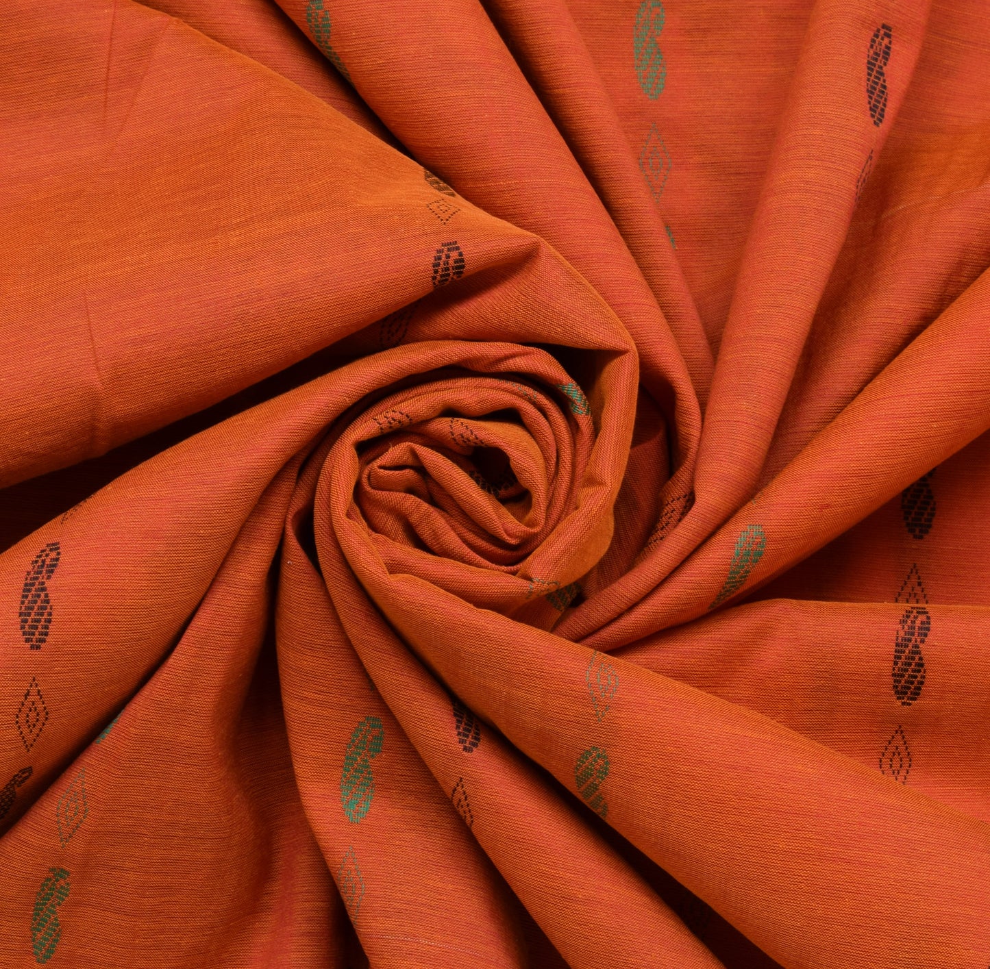 Sushila Vintage Orange Indian Saree Pure Cotton Woven Peacock Sari Craft Fabric