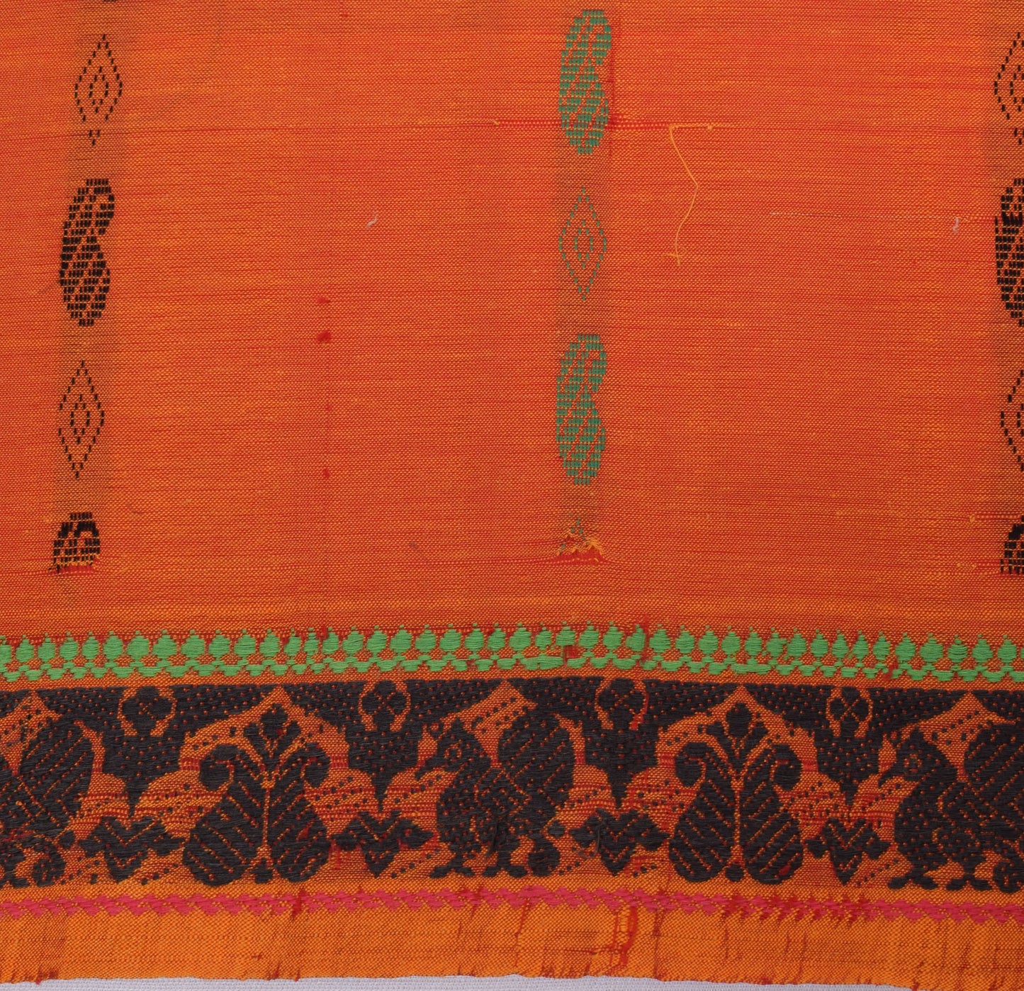 Sushila Vintage Orange Indian Saree Pure Cotton Woven Peacock Sari Craft Fabric