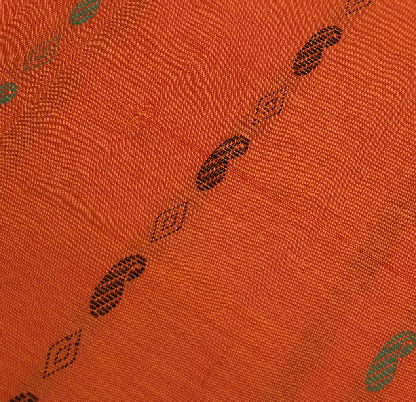 Sushila Vintage Orange Indian Saree Pure Cotton Woven Peacock Sari Craft Fabric