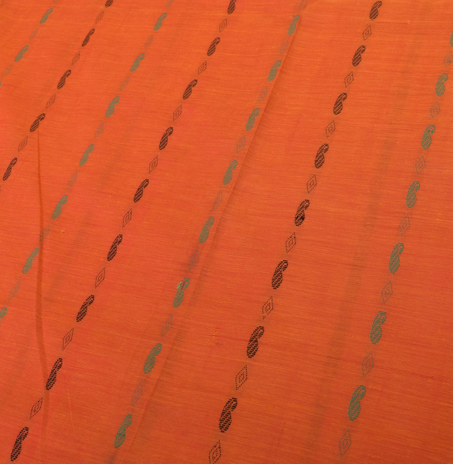 Sushila Vintage Orange Indian Saree Pure Cotton Woven Peacock Sari Craft Fabric