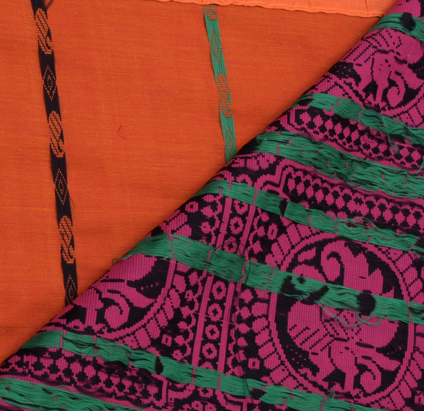 Sushila Vintage Orange Indian Saree Pure Cotton Woven Peacock Sari Craft Fabric