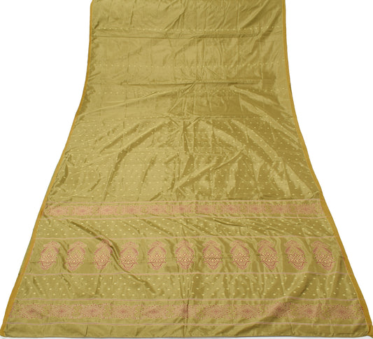 Sushila Vintage Green Saree Pure Silk Handwoven Paisley Indian Sari Craft Fabric