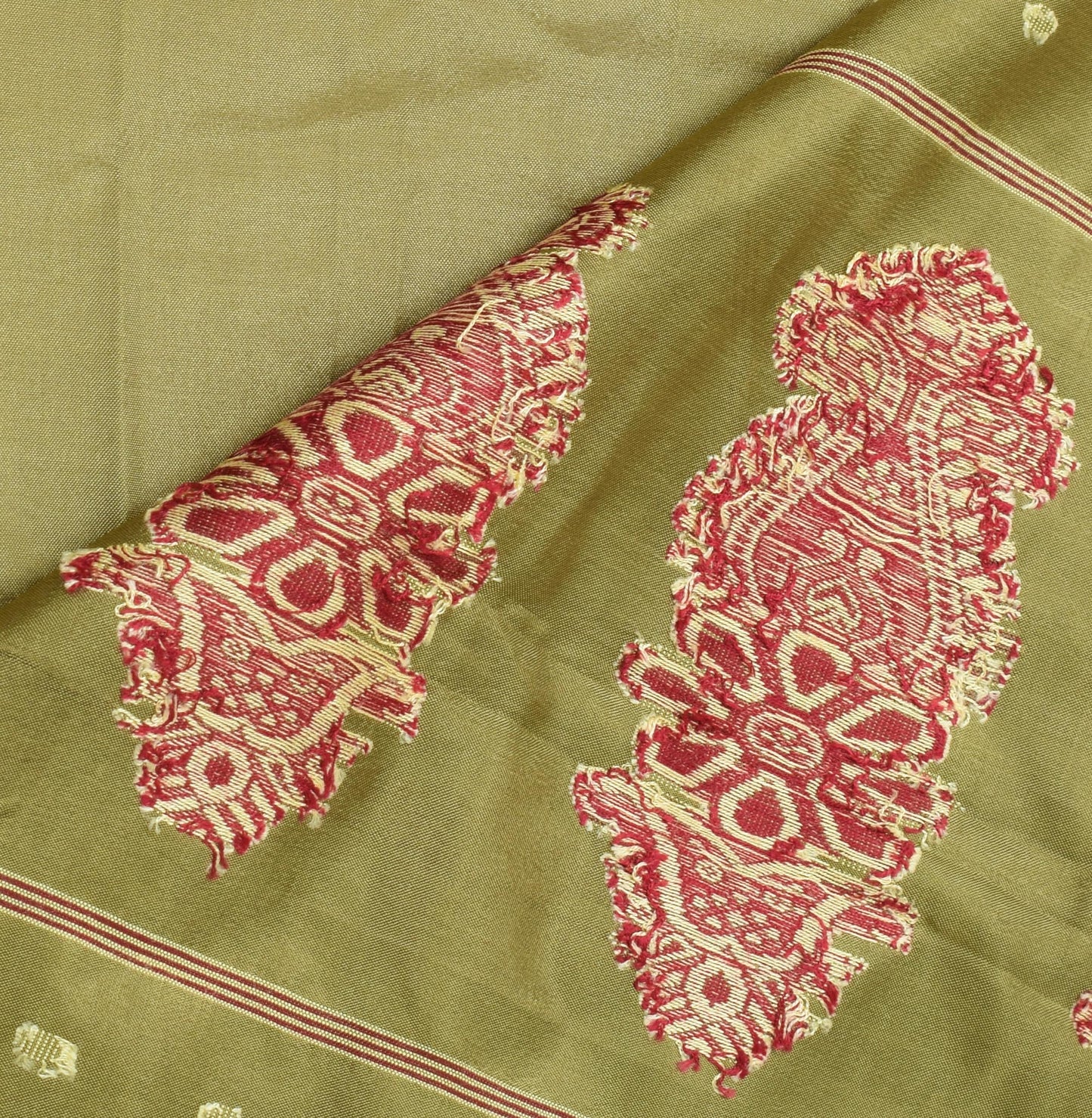 Sushila Vintage Green Saree Pure Silk Handwoven Paisley Indian Sari Craft Fabric