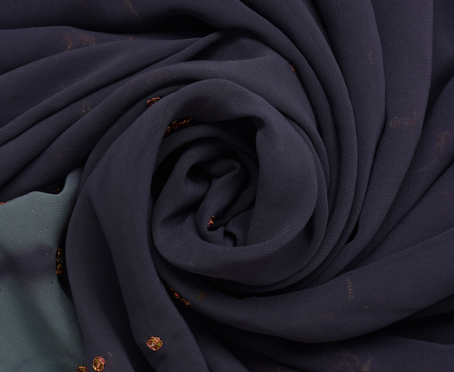 Sushila Vintage HEAVY Gray Sari Art Georgette Silk Hand Beaded Embroidery Fabric