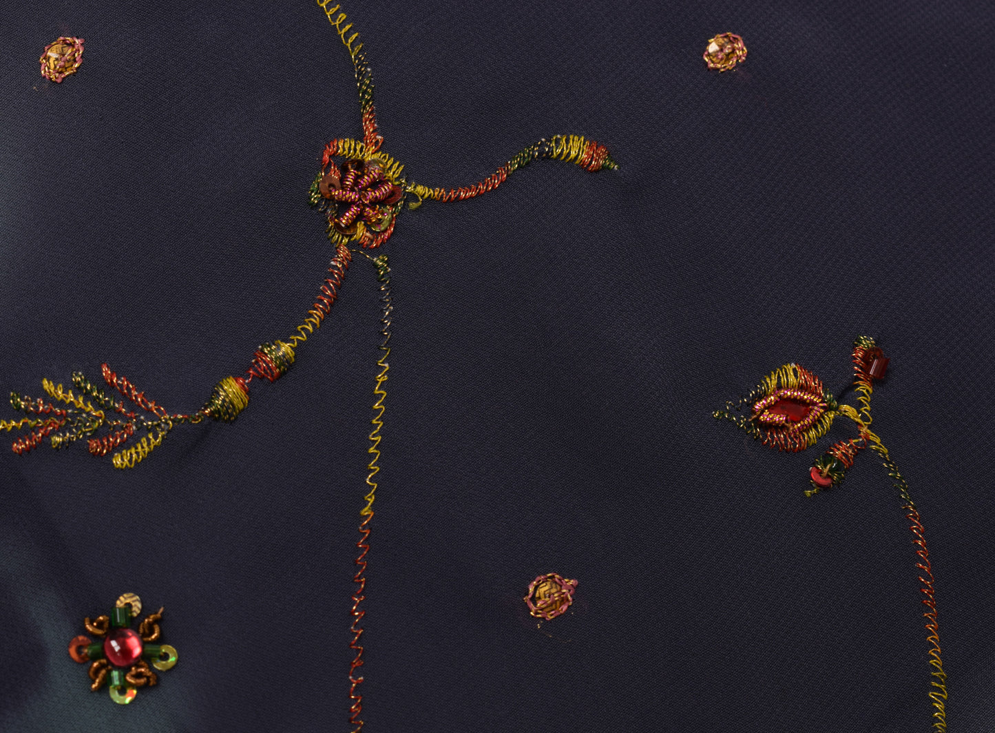 Sushila Vintage HEAVY Gray Sari Art Georgette Silk Hand Beaded Embroidery Fabric