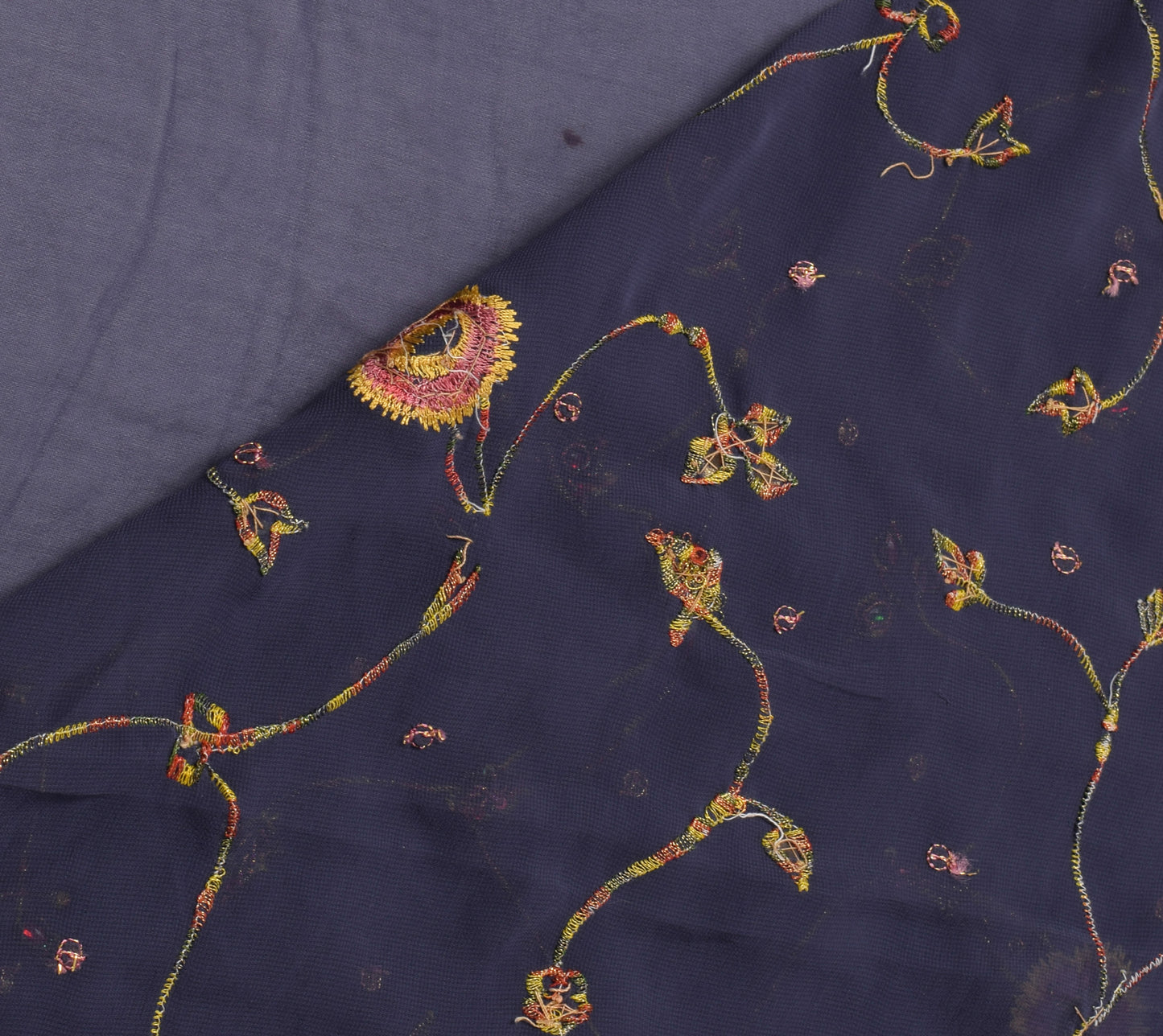 Sushila Vintage HEAVY Gray Sari Art Georgette Silk Hand Beaded Embroidery Fabric