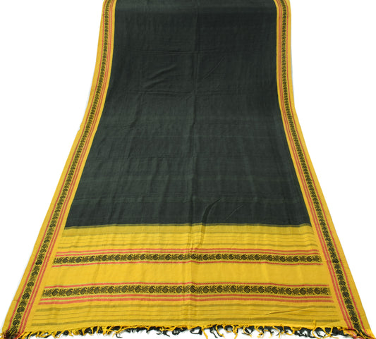Sushila Vintage Black Saree Handwoven Peacock Border Pallu Pure Silk Sari Fabric