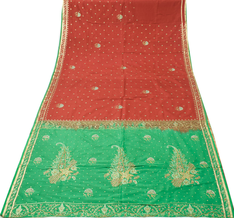 Sushila Vintage Maroon Indian Saree Pure Silk Zari Work Floral Sari Fabric