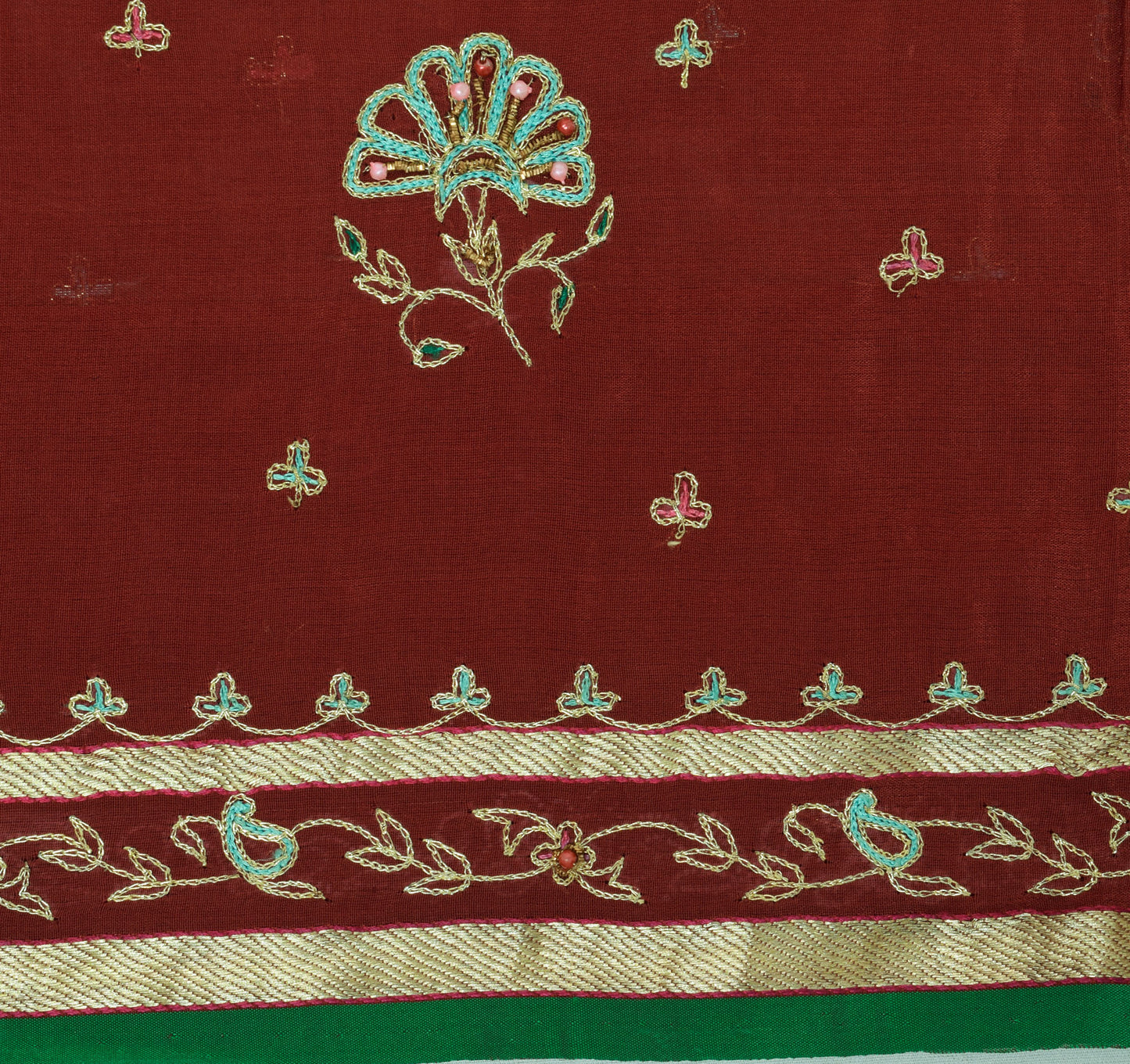 Sushila Vintage Maroon Indian Saree Pure Silk Zari Work Floral Sari Fabric