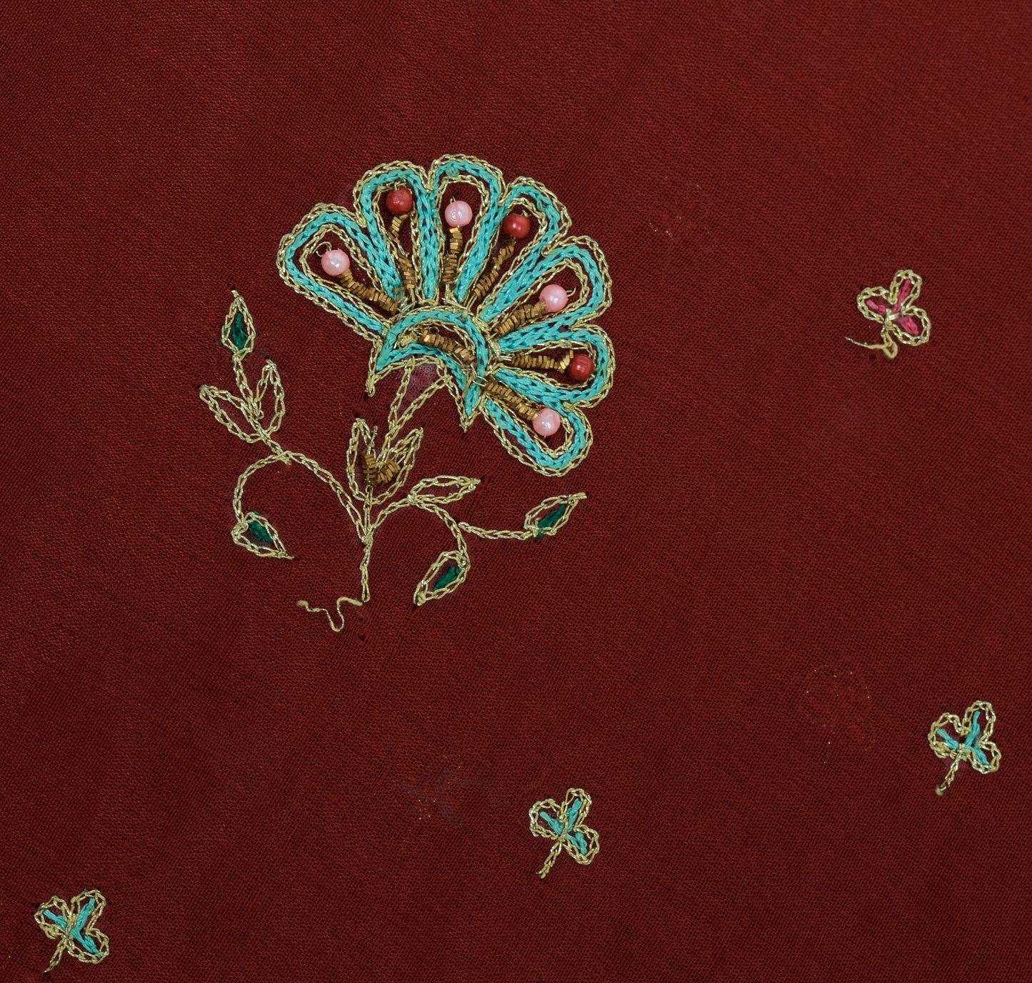 Sushila Vintage Maroon Indian Saree Pure Silk Zari Work Floral Sari Fabric