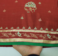 Sushila Vintage Maroon Indian Saree Pure Silk Zari Work Floral Sari Fabric