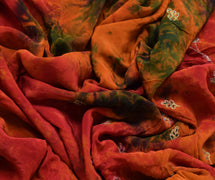 Sushila Vintage Orange Saree 100% Pure Crepe Silk Embroidered Beaded Sari Fabric