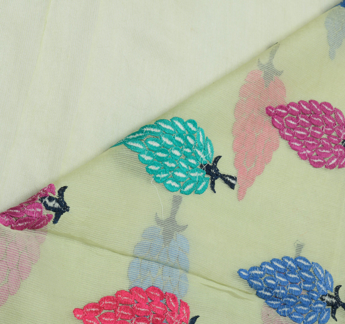Sushila Vintage Light Green Saree Pure Cotton Kota Doria Embroidered Sari Fabric