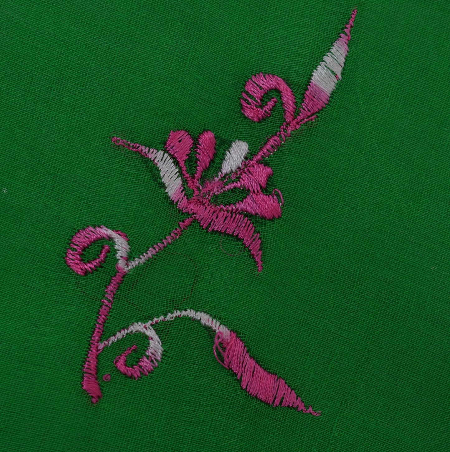 Sushila Vintage Green Saree 100% Pure Cotton Pink Floral Embroidered Sari Fabric