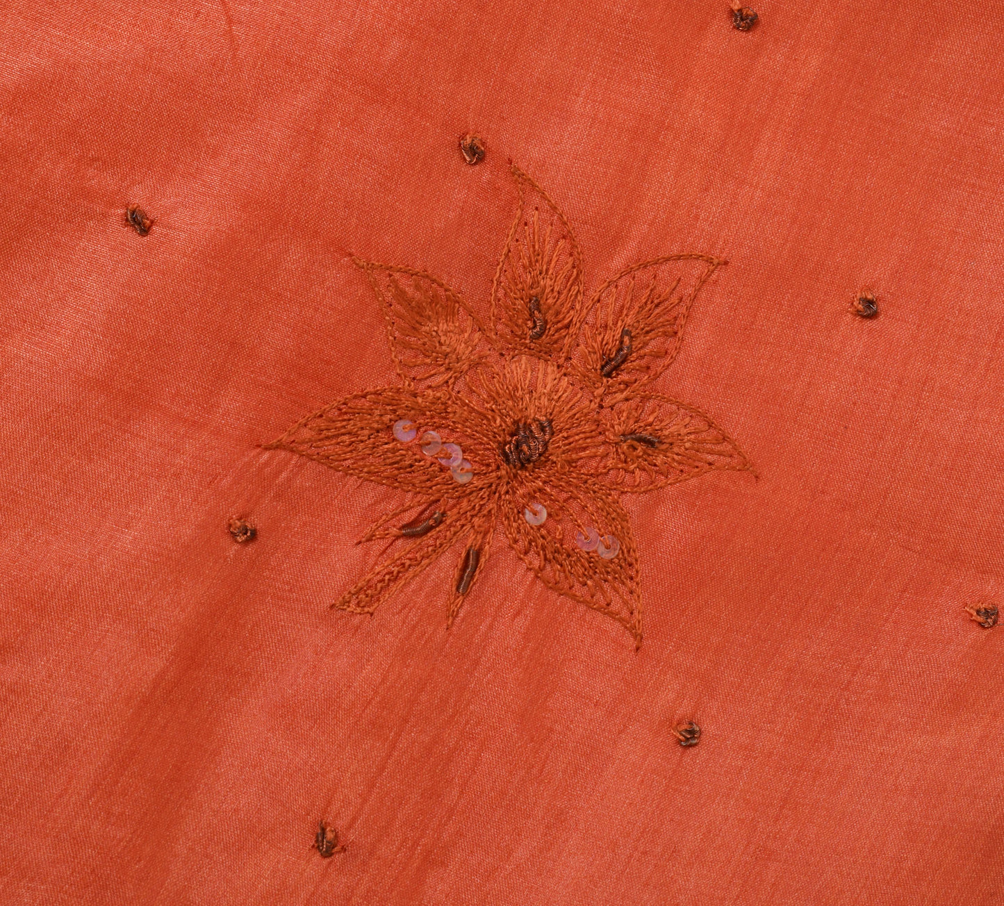 Sushila Vintage Orange Saree Puree Tussar Silk Embroidered Floral Sari Fabric