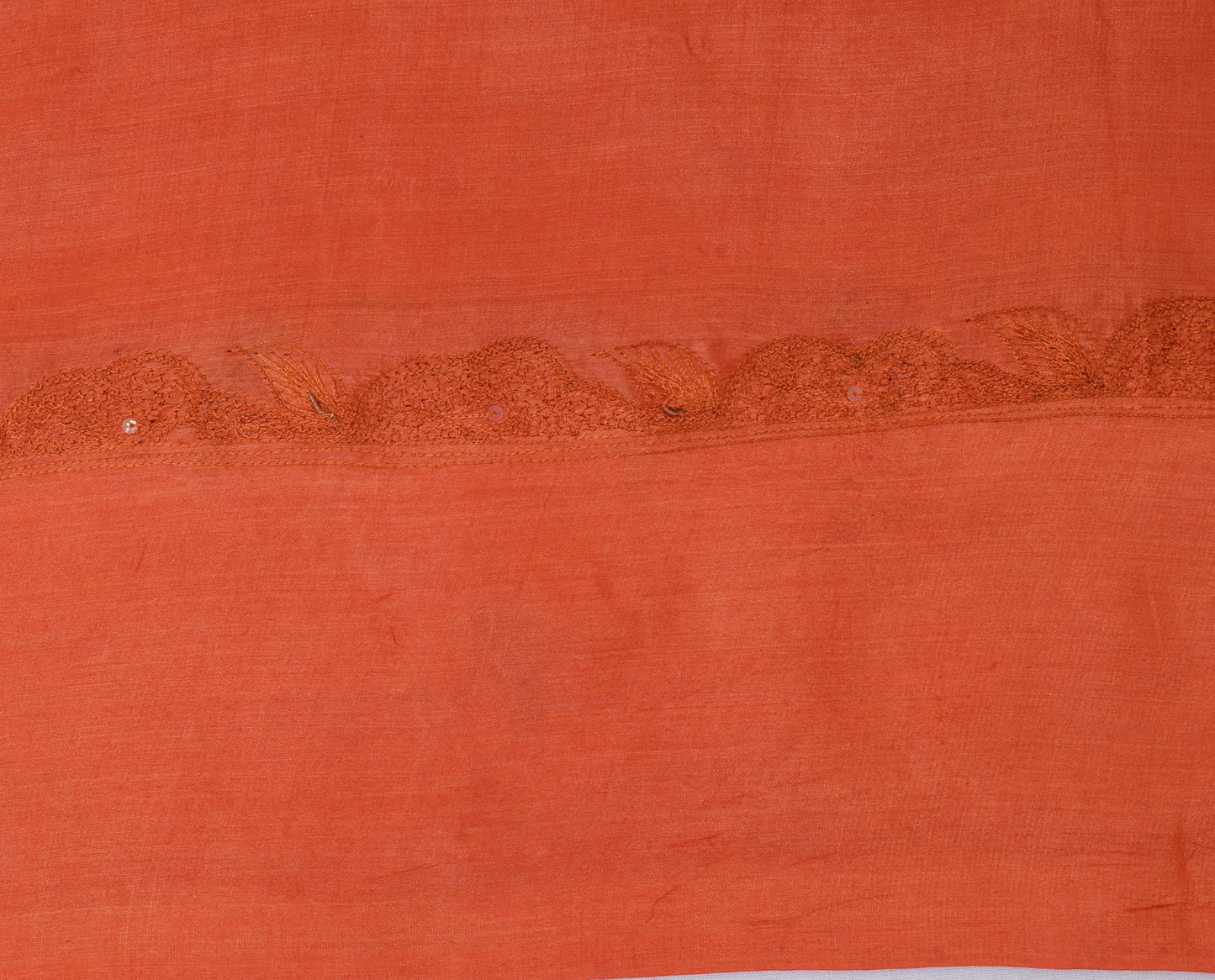 Sushila Vintage Orange Saree Puree Tussar Silk Embroidered Floral Sari Fabric