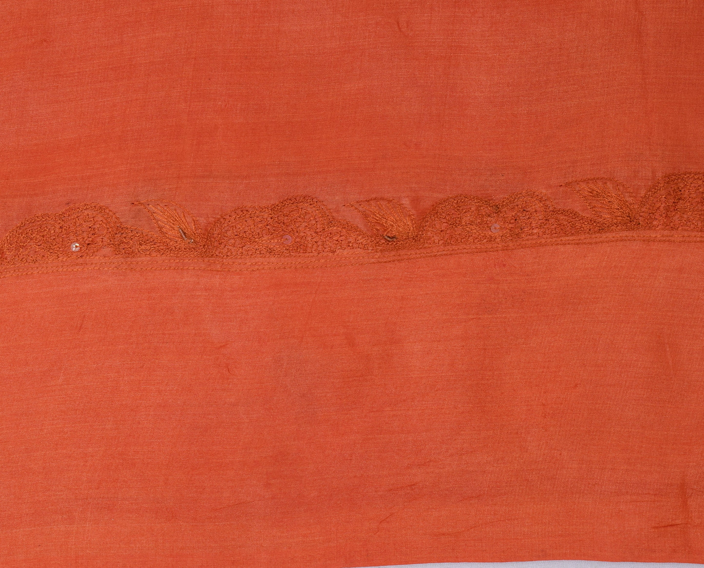 Sushila Vintage Rusty Orange Saree Puree Silk Embroidered Floral Sari Fabric