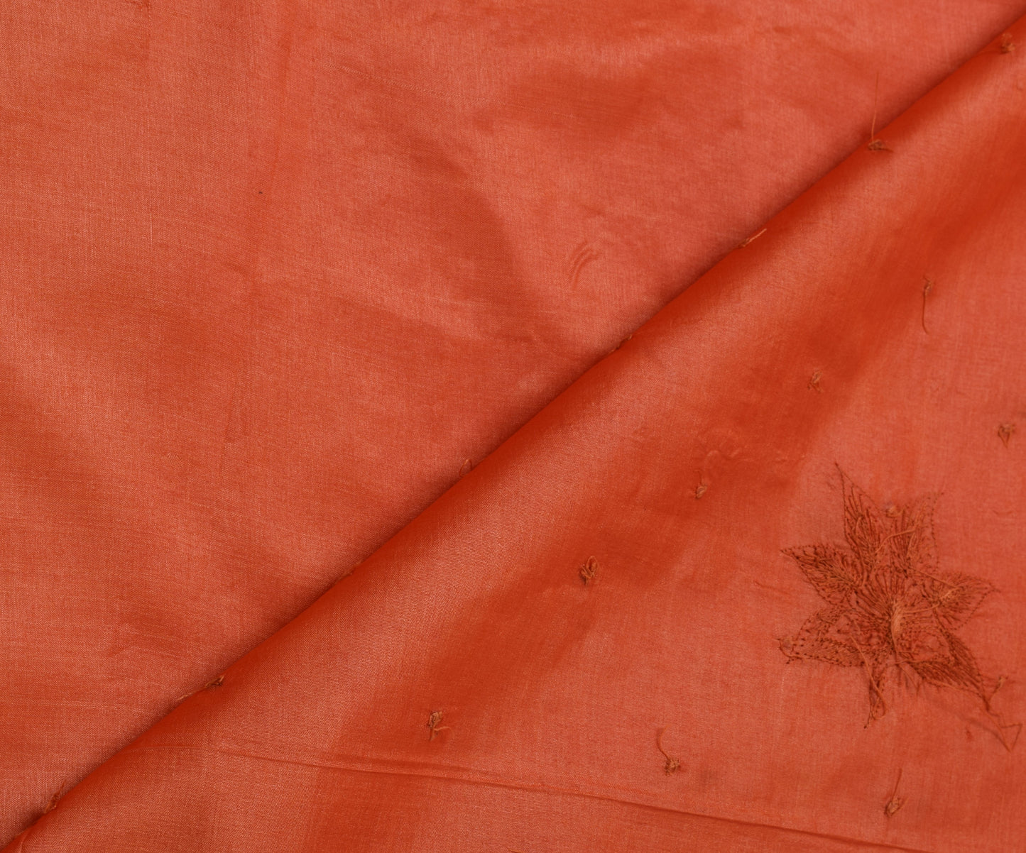 Sushila Vintage Orange Saree Puree Tussar Silk Embroidered Floral Sari Fabric
