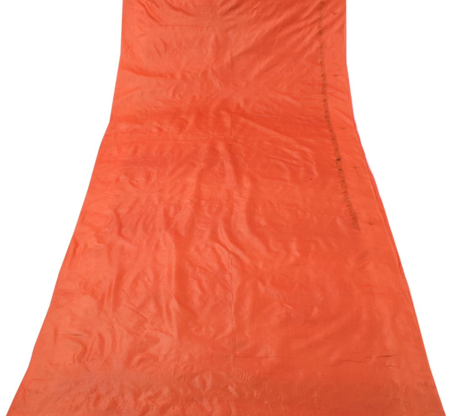 Sushila Vintage Orange Saree Puree Tussar Silk Embroidered Floral Sari Fabric