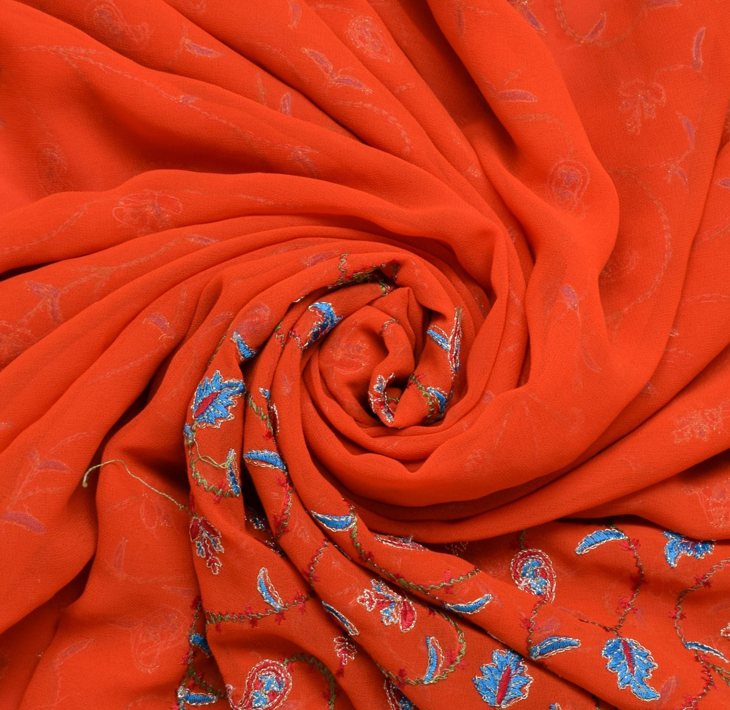Sushila Vintage Orange Saree Art Georgette Silk Embroidered HEAVY Sari Fabric
